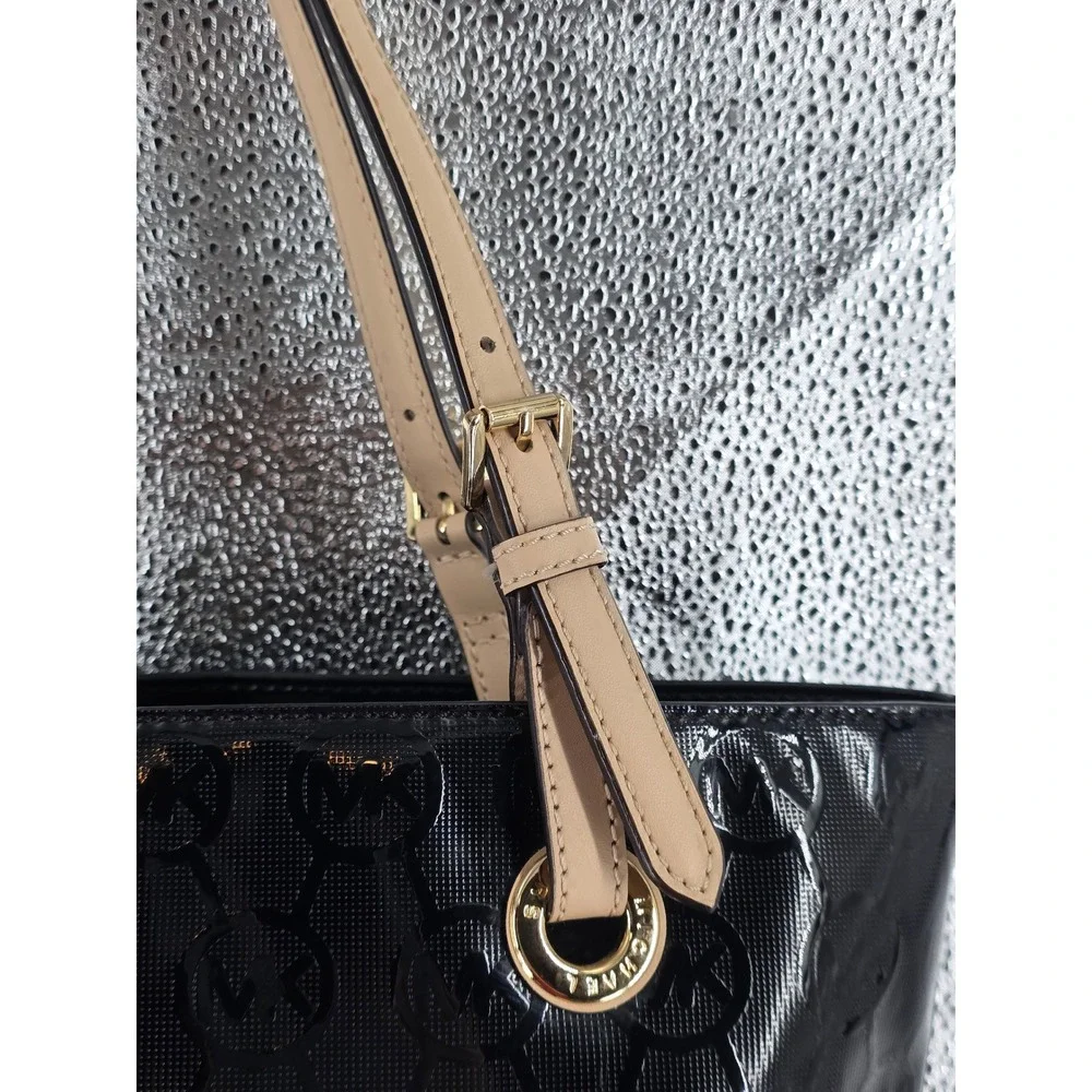 Michael Kors MK Black Patent Leather Tote Shoulder Bag Medium EUC!‎